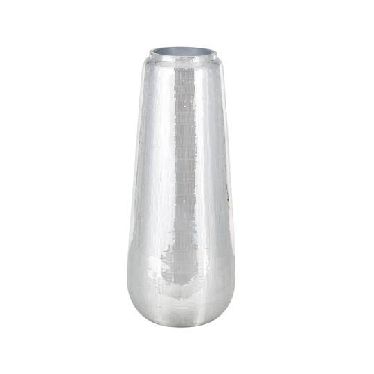 40" Silver Fiberglass Mosaic Floor Vase with Blue Interior,